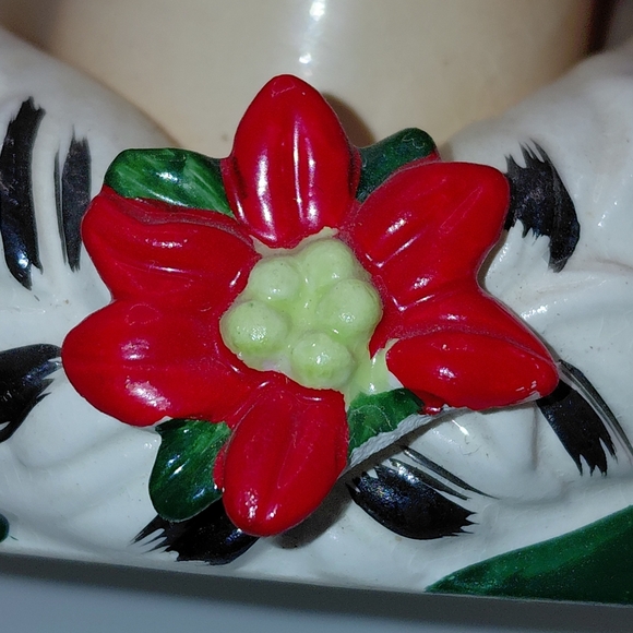 Vtg 1961 Inarco Blonde Girl Christmas Head Vase Earrings Hat Poinsettia VGVC - Picture 6 of 12